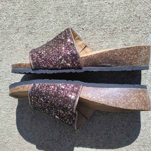 Bos And Co Women's Sandals Brown Bronz Glux Glitter Slide Size 10 EU41 - Picture 3 of 8